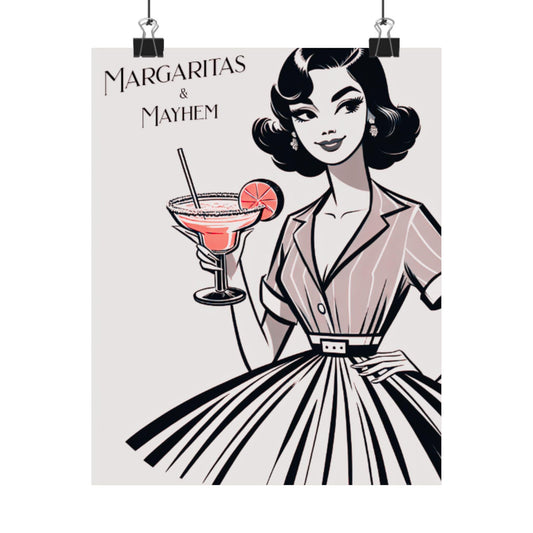 Vintage Cocktail Art Print, Retro Wall Decor, Kitchen Artwork, Gift for Her, Margaritas & Mayhem, Home Bar Decoration